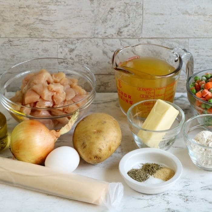 ingredients for pot pie on table