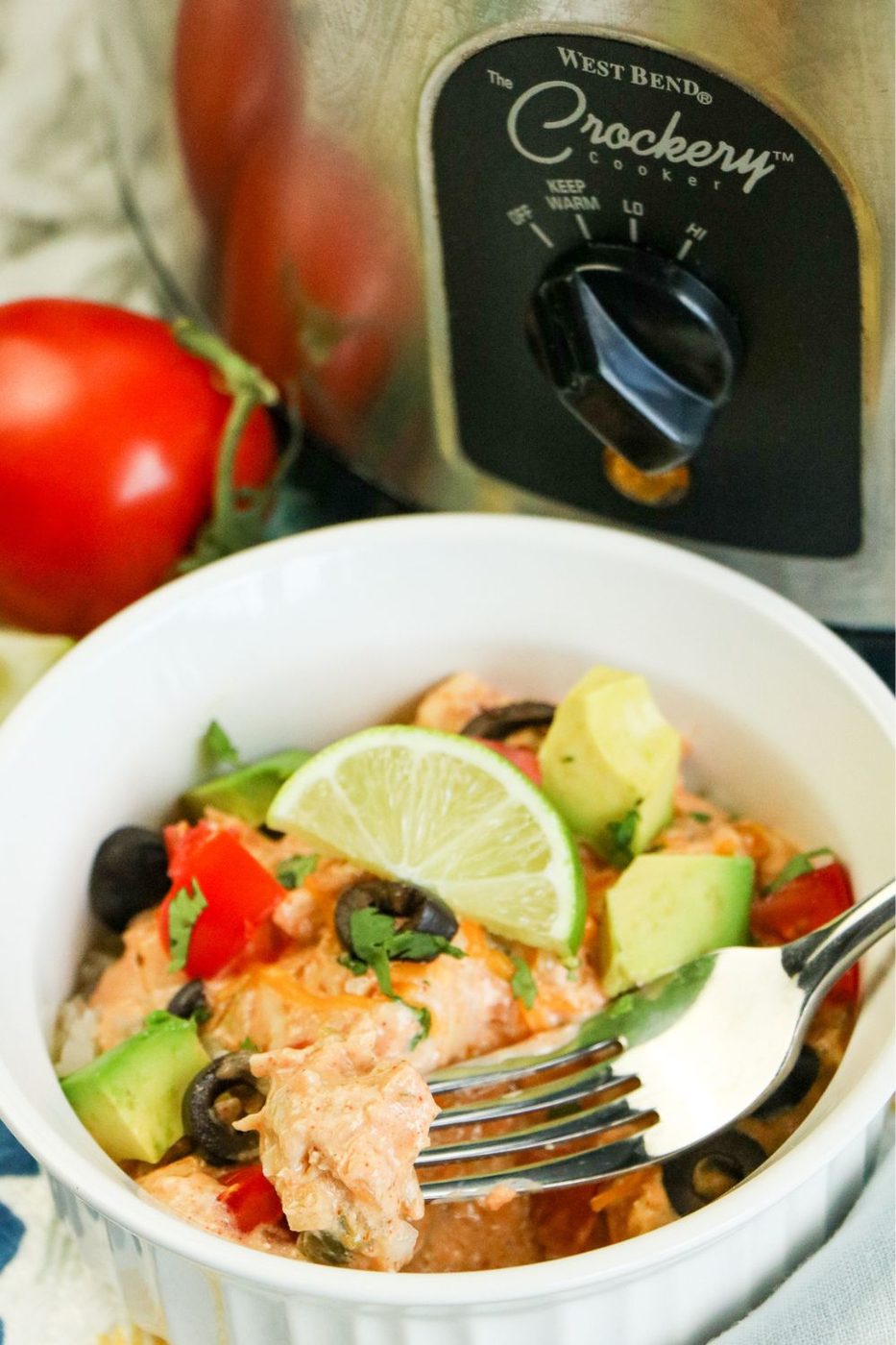 cream cheese chicken crock pot in a bowl
