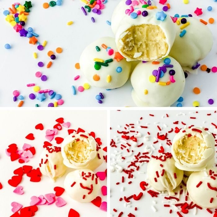 truffles with different sprinkles in a collage 