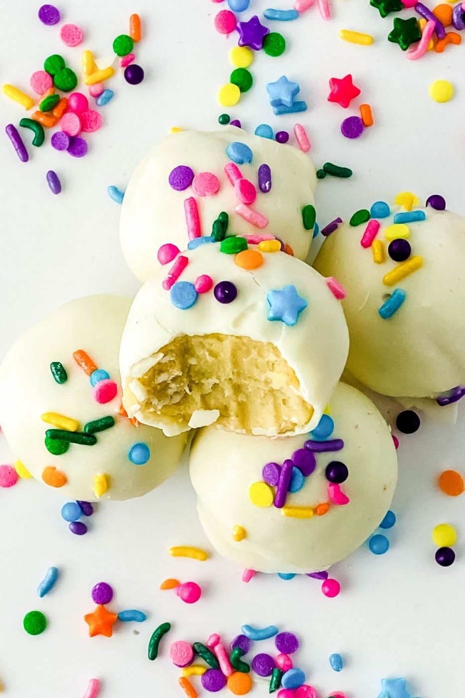 no bake truffles on table with sprinkles around it 