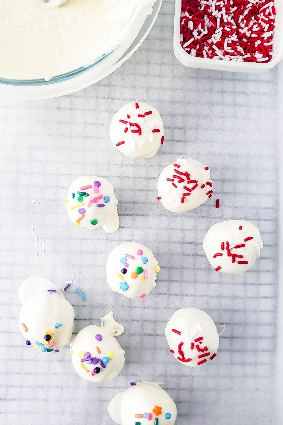 sugar cookie bites overhead shot with sprinkles on top