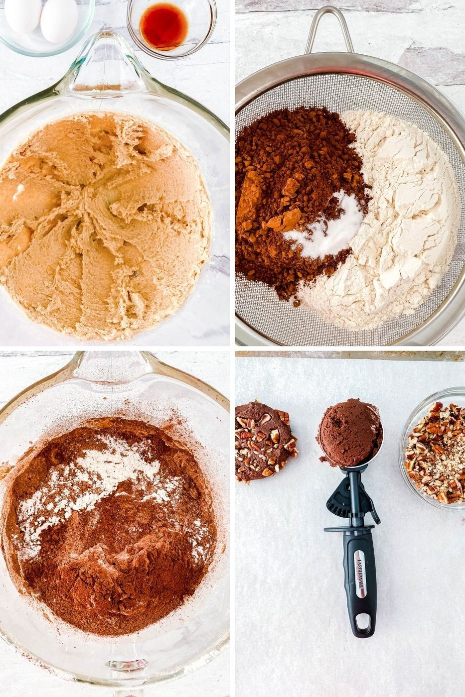 collage on how to make caramel chocolate cookies