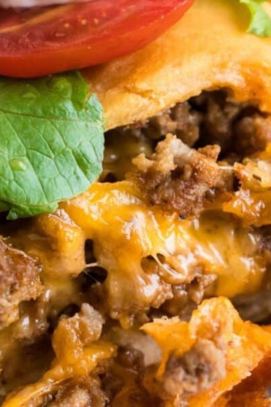 close up view of a crescent roll taco ring on table 