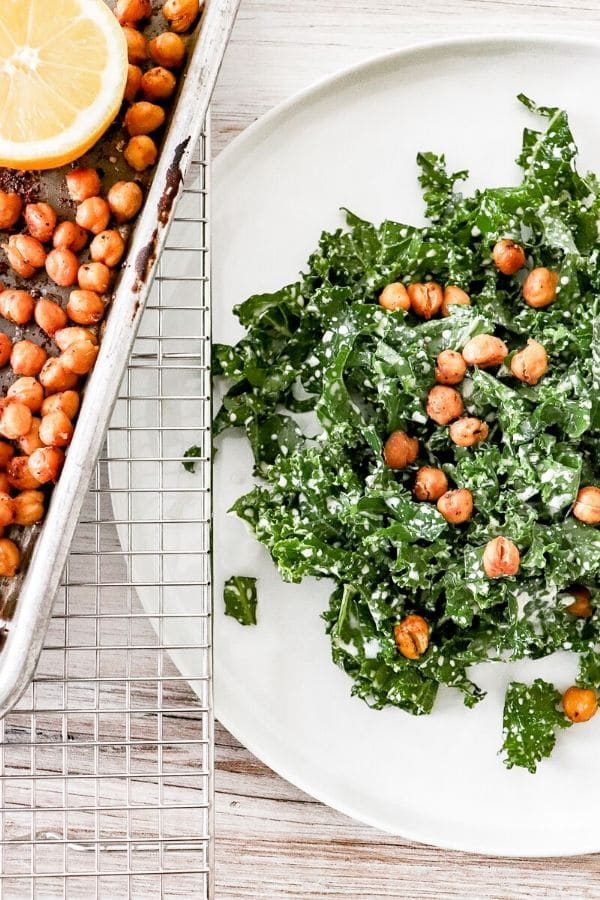 Vegan Caesar Salad and Spicy Roasted Chickpeas