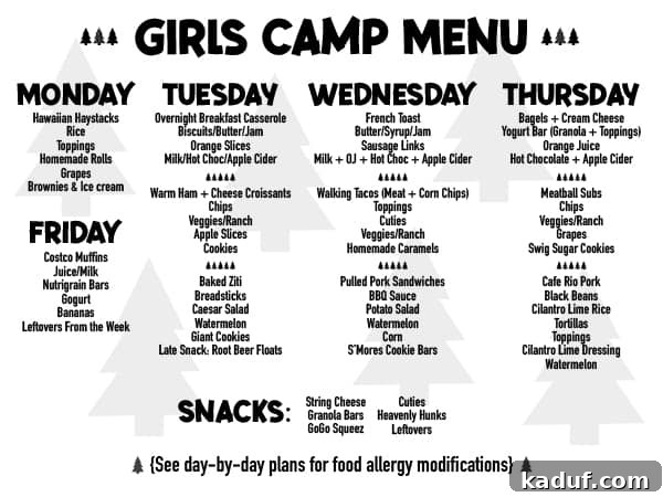 Camp Kitchen Secrets Menus Tips and Resources for Feeding Big Groups 9 Girls camp menu.