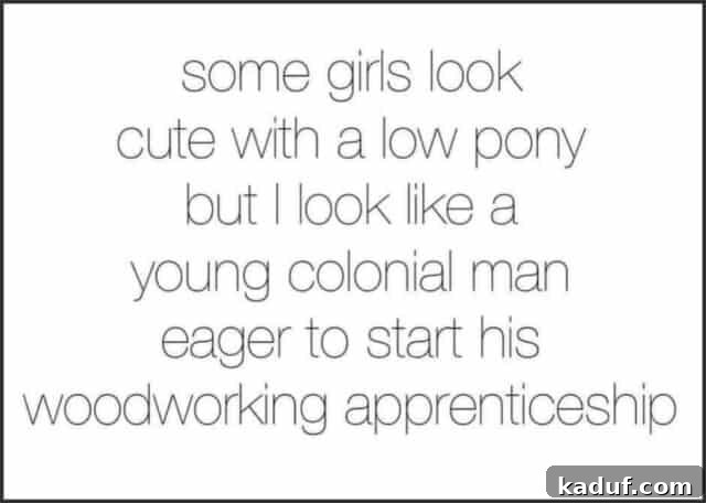 Weekend Contemplations 6 Humorous ponytail meme, relatable to those experiencing hair thinning.