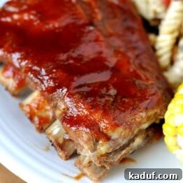 A smaller close-up image of the tender oven-baked ribs, ready to be served.