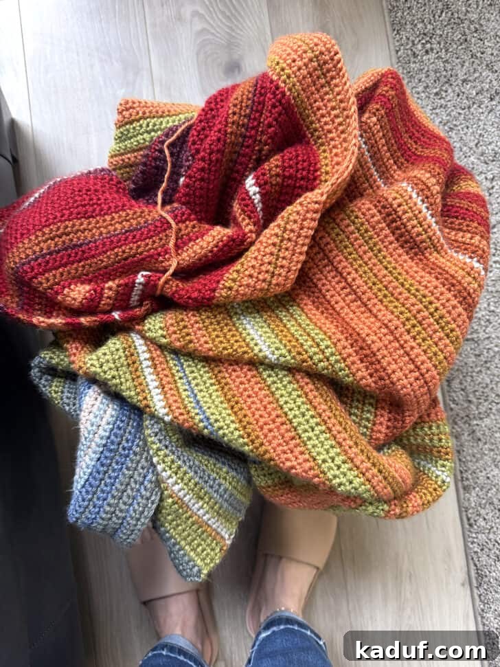 Friday's Frame of Mind 11 Partially completed temperature blanket in various colors