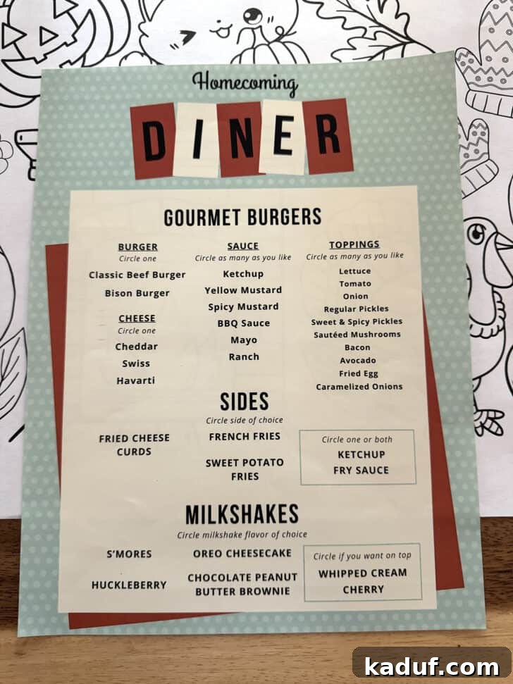 Friday's Frame of Mind 13 Creative diner-style menu for Homecoming dinner
