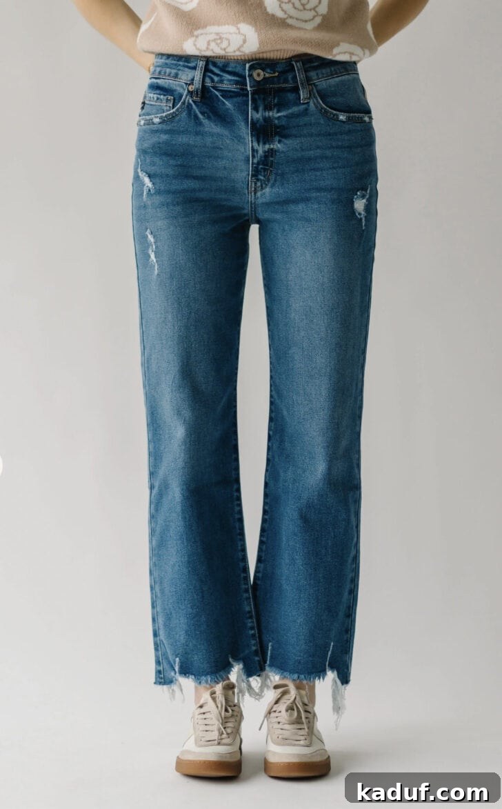 Friday's Frame of Mind 7 Woman wearing wide-leg jeans and a sweater, smiling