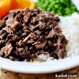 Brazilian Feijoada with shredded pork and black beans