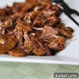 Fork Tender Brisket Braised with Forest Mushrooms 4 A smaller image of the delicious braised brisket with mushrooms.