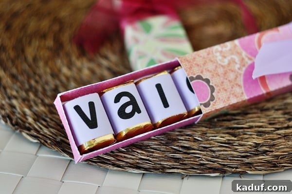 Homemade Valentine Chocolate Gift Boxes 2 homemade chocolate box half open showing 3 wrapped chocolates, spelling out 'VAL'