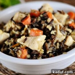 Rosemary Chicken and Wild Rice in a white bowl