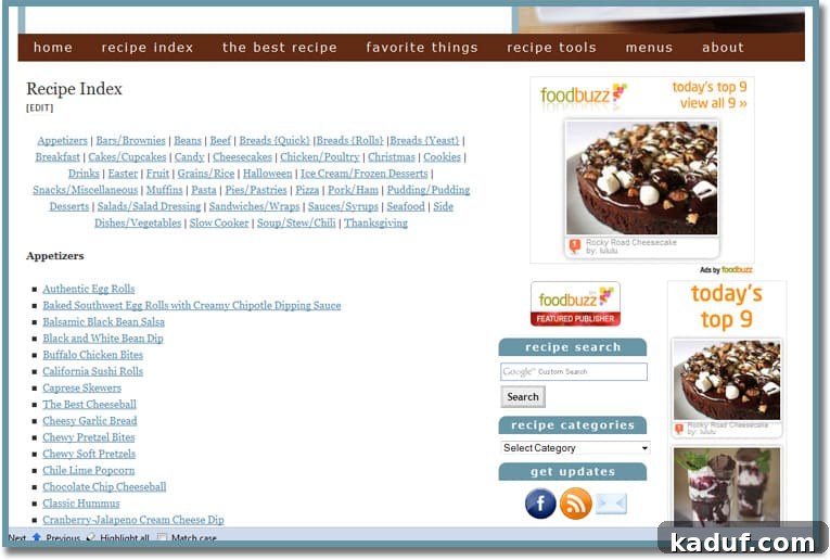 Recipe Index2 Screenshot showing a filtered category within the Recipe Index, displaying specific recipes.