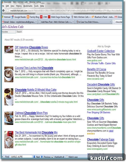 search2 Screenshot depicting search results after querying for 'chocolate' recipes.