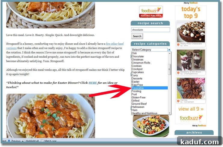 Recipe Categories Screenshot of the 'Recipe Categories' dropdown menu, showing various themed collections.