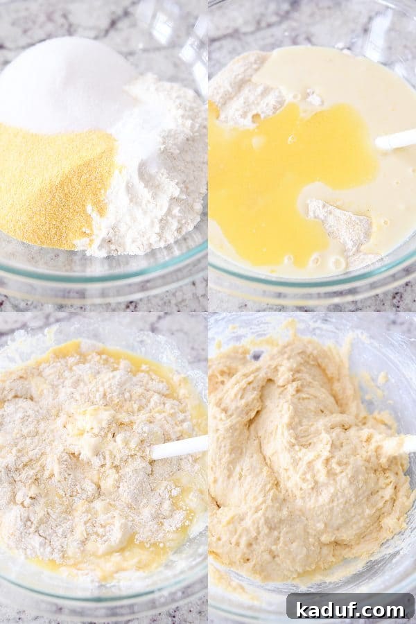 Fluffy Golden Cornbread Muffins 4 Mixing batter for the best cornbread muffins.