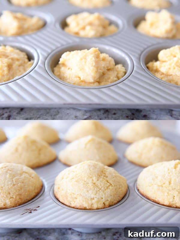 Fluffy Golden Cornbread Muffins 6 Baked and unbaked cornbread muffins.