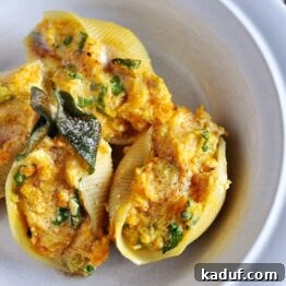 Butternut Squash Stuffed Shells with Sage Browned Butter - a delicious and elegant pasta dish.