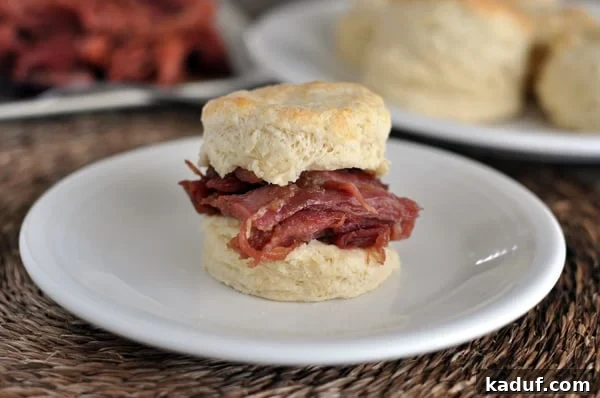 Sweet Glazed Baked Ham 14 A cooked biscuit with shredded ham in the middle