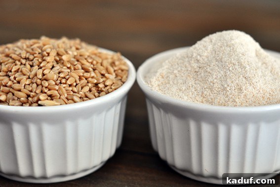 The Ultimate Guide to Wheat Grinders Plus Over 60 Popular Model Reviews 9 two bowls side by side with one full of wheat kernels and one full of ground wheat