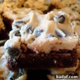 Cookie Dough Topped Brownies ready to be served.