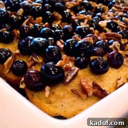 Baked Blueberry Pecan French Toast ready to serve