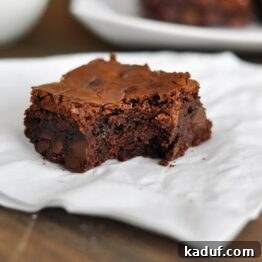 Close-up of a brownie square, showing its rich, dark color and soft texture.