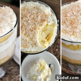 Coconut Tres Leches Cake Trifle with a scoop taken out