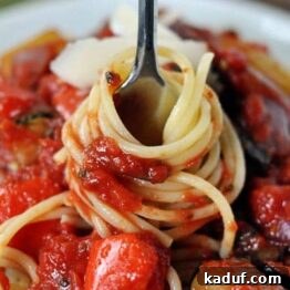 Delicious Roasted Balsamic Vegetable Pasta Sauce ready to serve.