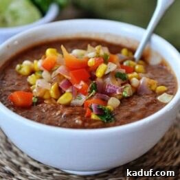Fire-Roasted Tomato and Black Bean Soup with Fresh Salsa