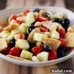 An appetizing image of the Greek Pita Bread Salad.