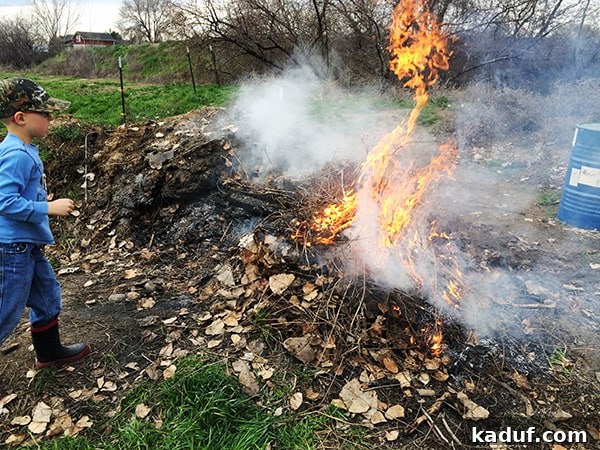 Week 8 Training Review 2 A young boy stands by a large pile of burning yard debris, symbolizing effort and transformation.