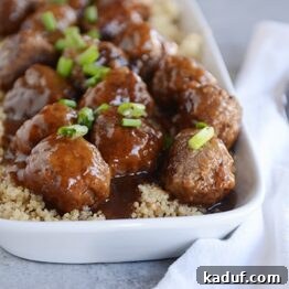 A delicious skillet teriyaki meatball ready to be cooked.