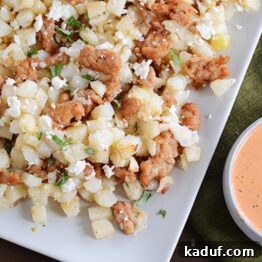 Roasted Red Pepper and Pesto Hash Browns with Sausage and Feta