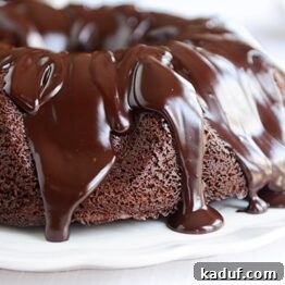 Velvet Chocolate Fudge Bundt 9 A beautifully glazed Chocolate Fudge Sour Cream Bundt Cake, generously topped with a rich chocolate ganache.