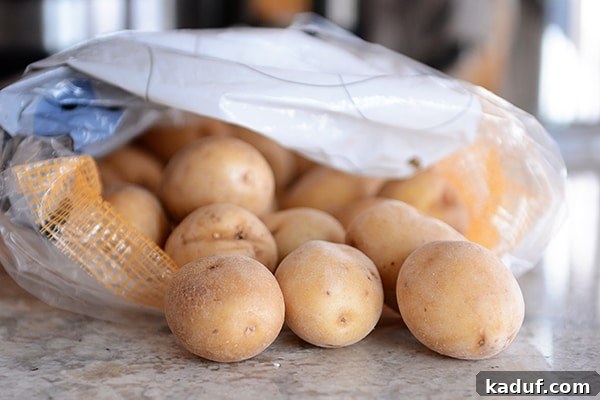Exploring Pressure Cooking Benefits Types and Resources 8 A burlap sack of golden potatoes is overturned on a rustic wooden kitchen counter, with several potatoes spilling out.