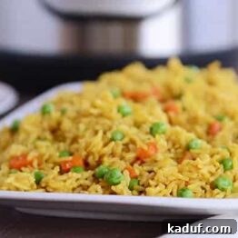 Instant Pot Indian Veggie Pulao 6 An overhead shot of a small bowl filled with Indian Vegetable Rice, perfect for a single serving.