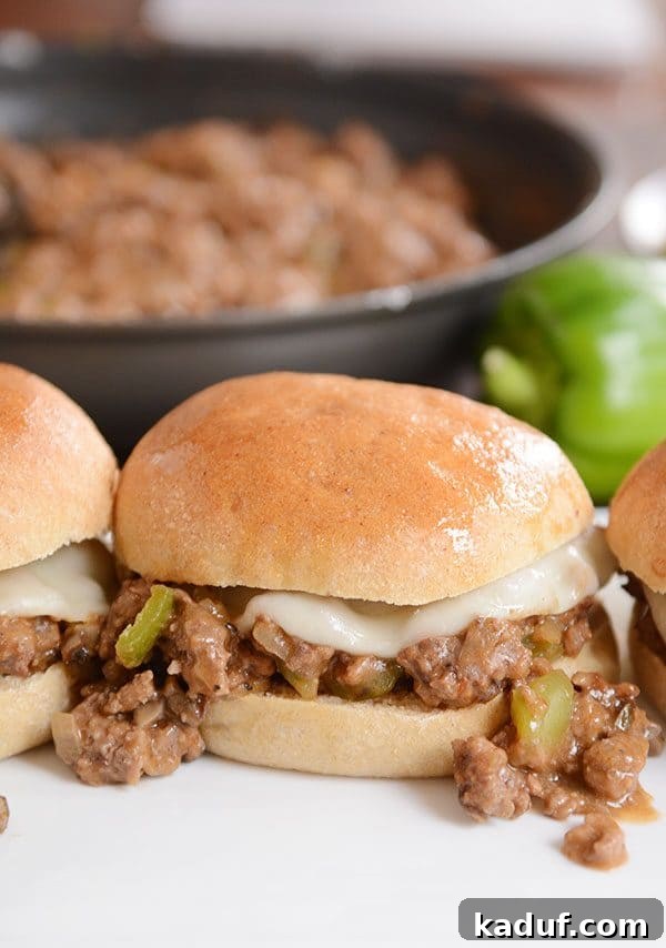 A hearty plate of Philly Cheesesteak Sloppy Joes, a quick and satisfying dinner option.