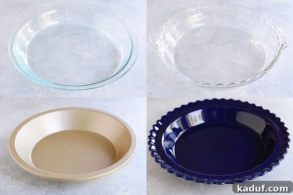 Pie Boot Camp: Gearing Up for Great Pies 8 Four different pictures of different pie dishes, highlighting various materials and styles.