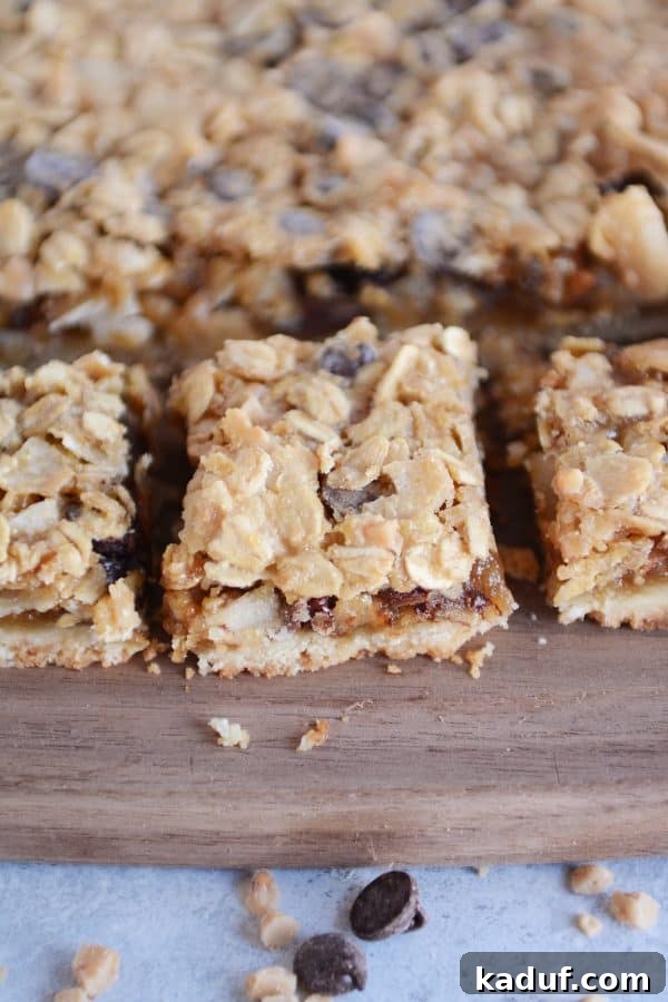 Buttery Caramel Oat Chocolate Chunk Shortbread Bars 4 Tray of caramel oat chocolate chunk shortbread bars.