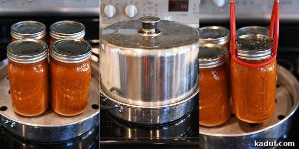 DIY Homemade Canned Spaghetti Sauce Step by Step 11 Processing quart jars of homemade spaghetti sauce.
