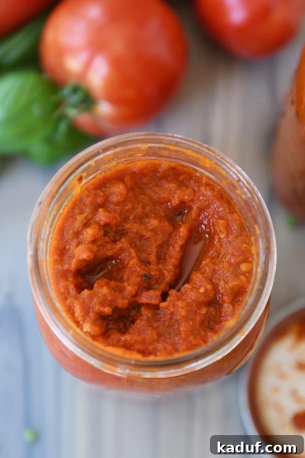 DIY Homemade Canned Spaghetti Sauce Step by Step 12 Homemade canned spaghetti sauce in quart jar.
