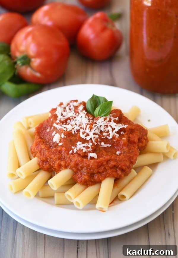 DIY Homemade Canned Spaghetti Sauce Step by Step 3 Homemade canned spaghetti sauce recipe with penne pasta.