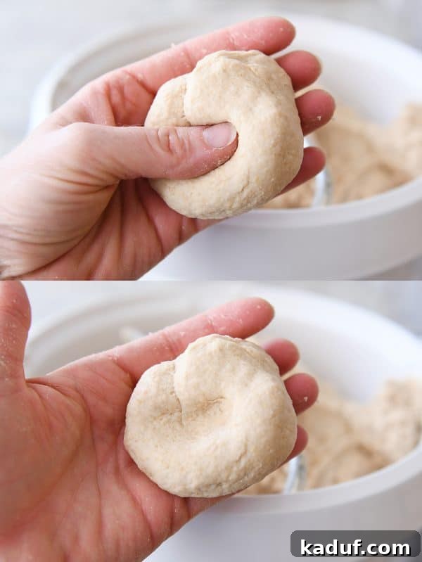 Mastering Yeast Baking: Modern Techniques 11 Pressing dimple in piece of bread dough.