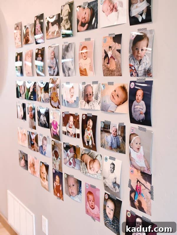 Friday Focus: Mastering the Summer Months 9 A wall covered with baby photos, part of a fun family game, sparking laughter and friendly competition.