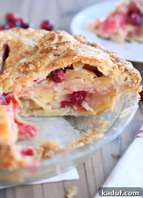 Thanksgivings Beloved Apple Cranberry Pie 16 Slice cut out of apple cranberry pie.
