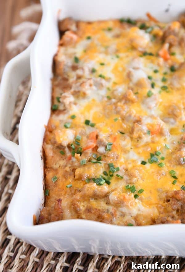 Dreamy Overnight Tater Tot Breakfast 2 Baked make-ahead overnight tater tot breakfast casserole.