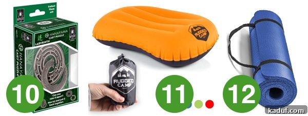 Mel's Holiday Gift Guide For Him Her And Beyond 6 Hanayama Brain Teasers and camping pillow
